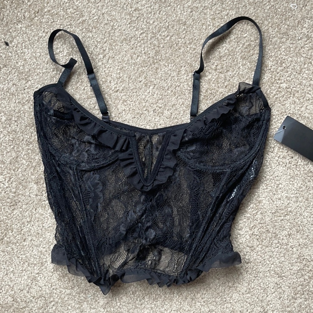 Lace V Wire Ruffle Longline Corset Top